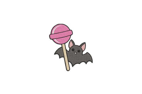 Bat with Lollipop Embroidery: A Halloween-Themed Gem for Small Shop Sellers