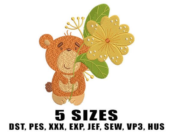 Bear with Flower Embroidery Design: A Charming Touch for Personalized Gifts