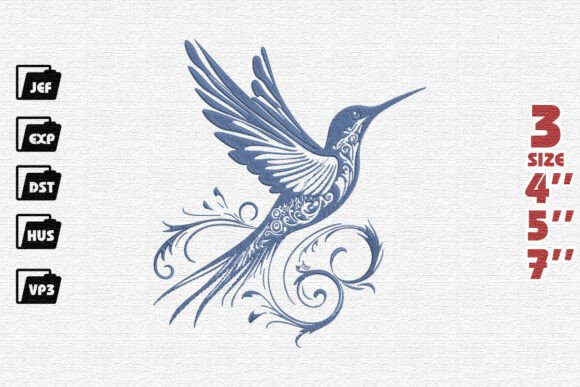 Elegant Blue Filigree Hummingbird Embroidery Design Review