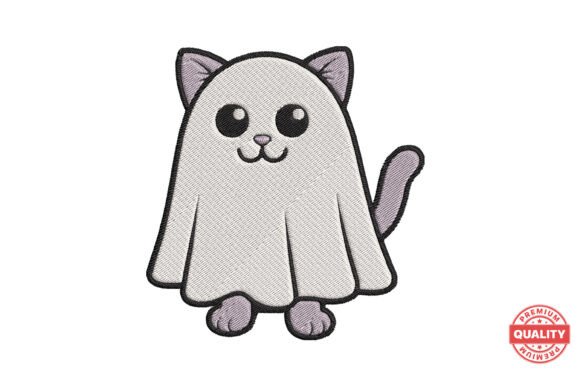 Ghost Cat Costume Embroidery: Halloween Charm for Craft Fair Sellers