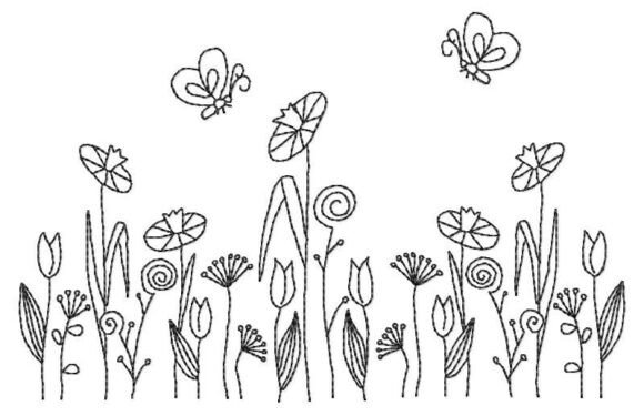 Wildflower and Butterfly Border Embroidery Design